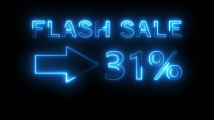 Business sale discount number text illustration. Neon business 31% number on background.