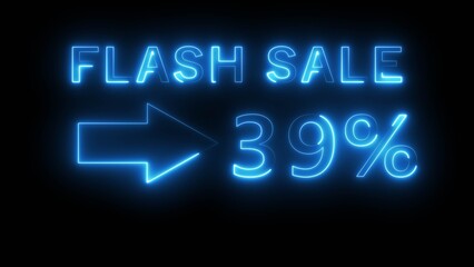 Business sale discount number text illustration. Neon business 39% number on background.