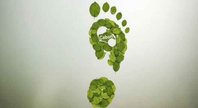 A vertical arrangement of green leaves forming a question mark shape with the word 'Cabon' in the center.