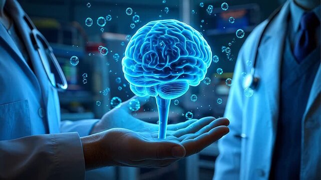 Doctor holding glowing brain model