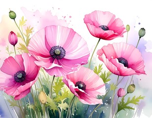 A vibrant floral arrangement featuring pink poppies with delicate petals