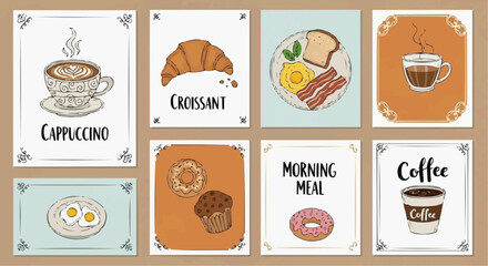 set of vintage labels Coffee and Breakfast Poster Vector Set &ndash; Hand Drawn Cafe Menu Food and Drink Cards