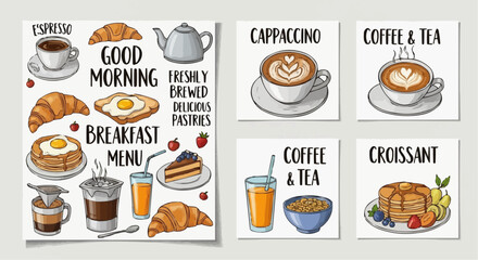 set of sushi Coffee and Breakfast Poster Vector Set &ndash; Hand Drawn Cafe Menu Food and Drink Cards