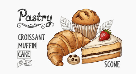 birthday cake with chocolate Coffee and Breakfast Poster Vector Set &ndash; Hand Drawn Cafe Menu Food and Drink Cards