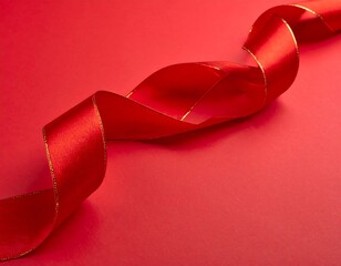 A twisted red ribbon on a red background