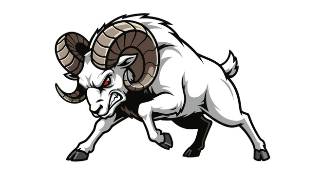 Furious Bighorn Ram Charging Forward with Intense Aggression