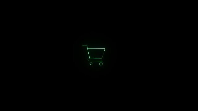 A stylized, neon-outline of a shopping trolley that appears to hover with a soft blue luminescence.