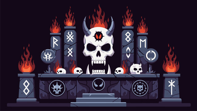 Occult Altar with Skull, Runes, and Flames