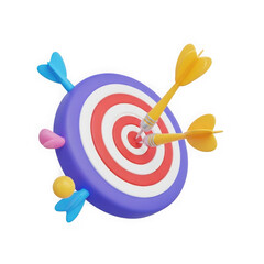 Colorful darts hitting a target with colorful feathers transparent background