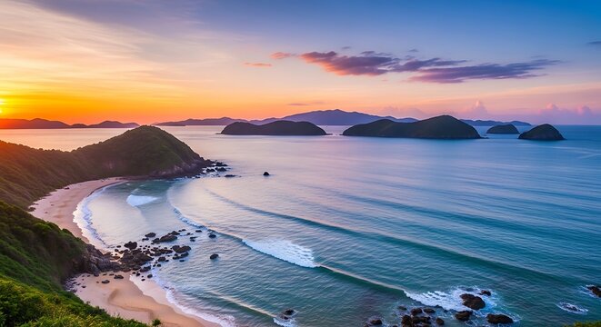 Coastal Serenity - A Tropical Beach at Sunset in Lombok, Indonesia.