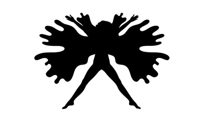 A black silhouette of a dancer with multiple limbs on white background