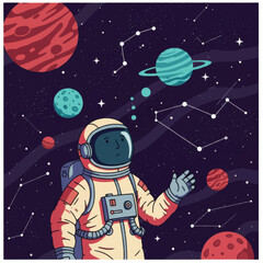 Fototapeta premium Astronaut in Space Suit Exploring Planets 1.