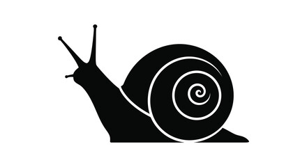 A striking black silhouette of a snail showcasing its coiled shell and extended antennae creates a minimalist image silhouette high quality © CreativeAlim02