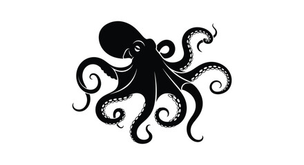 A striking black octopus illustration displays its tentacles and bulbous head in a dramatic silhouette high quality professional detailed modern elegant © CreativeAlim02