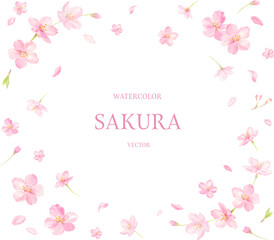 水彩で描いた桜のフレーム