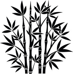 Obraz premium Black silhouette bamboo stalks with leaves vector graphic