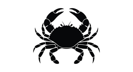 A striking black silhouette of a crab with detailed claws and legs against a white background silhouette high quality professional modern © CreativeAlim02
