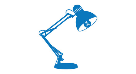 A striking blue silhouette of an adjustable desk lamp gracefully curves illuminating workspace potential and modern design