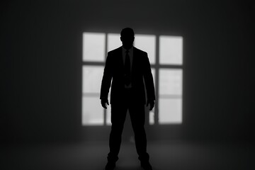 Obraz premium Generative AI Silhouette of a Businessman Against Bright Window