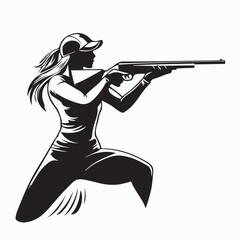 Woman Shooting Trap Design Logo Vector on White Background © Sutarno