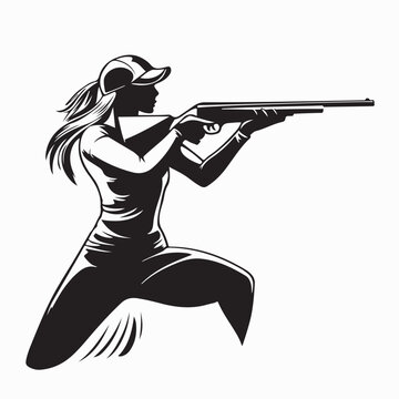 Woman Shooting Trap Design Logo Vector on White Background
