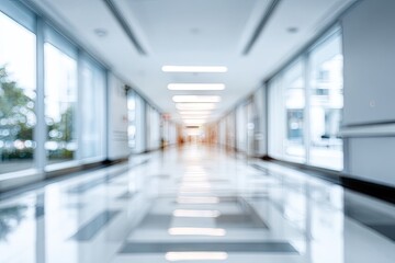 Obraz premium Blurry hospital corridor, bright and spacious