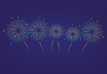 Vibrant Blue and Orange Fireworks Bursts with Scattered Stars on a Deep Navy Blue Night Sky