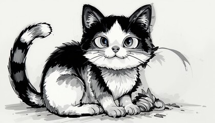 vector drawing of a black-and-white cartoon cat.