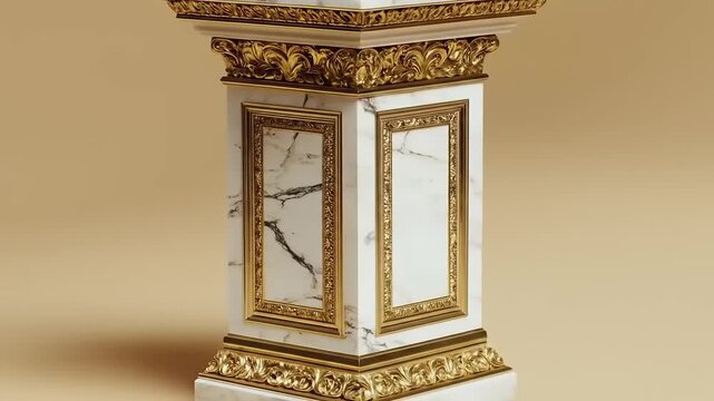Ornate, classical pedestal, featuring marble, gold filigree, and intricate detailing