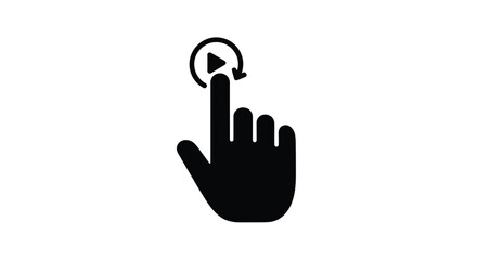 Fototapeta premium A black hand gesture indicating play with a circular arrow silhouette