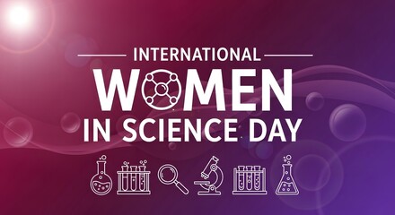 Fototapeta premium International women in science day typographic poster with science icons and gradient