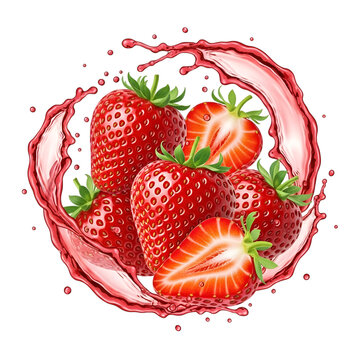 Strawberries in a Splash of Juice image picsart isolated on a transparent background