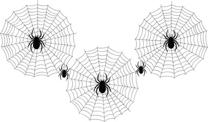 Obraz premium Black Spider and Spiderweb Silhouette Set Featuring Spooky Cobwebs with Arachnids for Halloween Decoration Horror Theme and Nature Vector Illustration Design