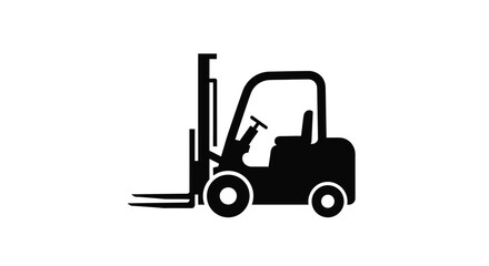 A black forklift truck is depicted in a simple silhouette