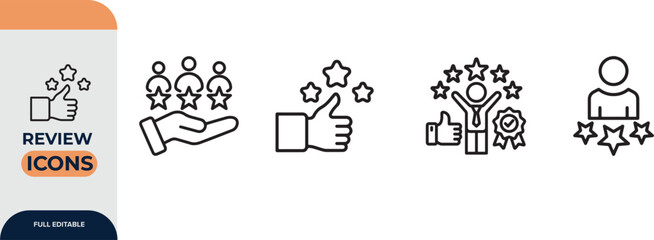 Review icon set. Containing feedback, rating, satisfaction, like icons. Vector illustration.