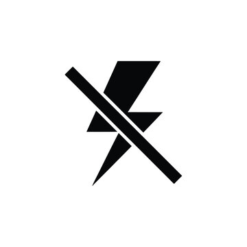 Black lightning bolt symbol crossed out with a diagonal line, representing no electricity or power off, no flash prohibition sign