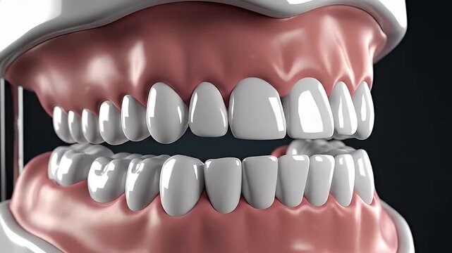 Close-up view of a dental model showing healthy upper and lower teeth with gums.