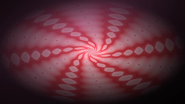 Abstract red and pink spiral pattern with radiating oval shapes and a dark vignette effect, creating a mesmerizing visual.