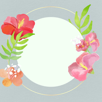 Pink floral frame and spring blossom wreath  illustration featuring a nature border design for a summer bloom floral card ornament