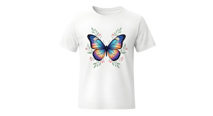 Butterfly Graphic T-Shirt Design, Fashion Apparel, Studio Setting, Digital Illustration, Vibrant Colors, Front View, Nature Inspired