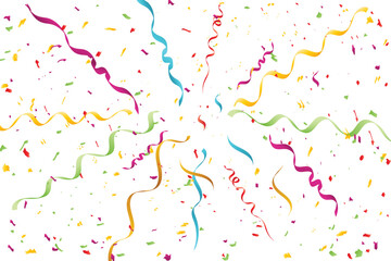 Bright Colorful Confetti and Streamers Explosion on White Background for Celebration and Party Design