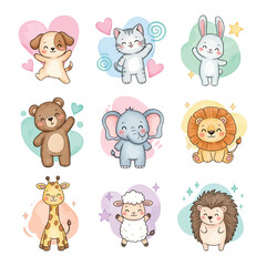 Fototapeta premium Cute cartoon animals collection for nursery decor and kids