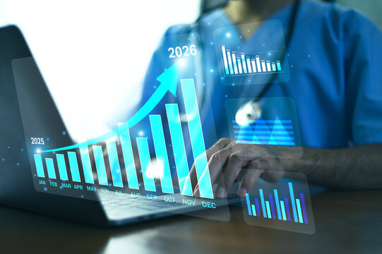 Doctor using computer AI technology to improve patient data recording and health insurance service integration.