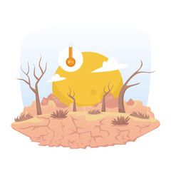 Drought Disaster with Cracked Land and Extreme Heat Vector Illustration