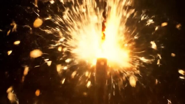 Sparkling Fireworks Explode in Dark.