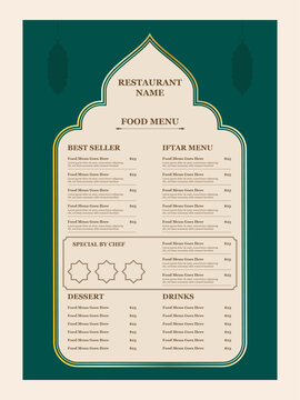 Ramadan food menu template for restaurant. Iftar menu flyer template for ramadan event.