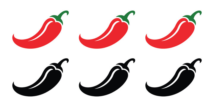 Hot chili paper icon set vector featuring hot pepper and paprika illustrations, spicy vegetable icons, culinary design elements, and minimalist vector graphics for cooking, food, and kitchen artwork.