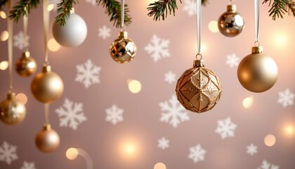 Elegant Holiday Ornaments with Soft Snowflake Background