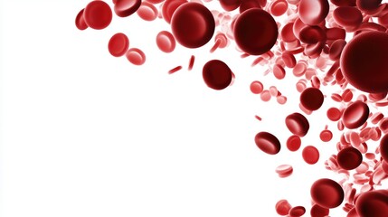 Growth and innovation visualized through a dynamic close-up of vibrant red blood cells flowing against a clean white background.