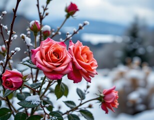 Dewkissed Roses and Frosted Wild Branches Winter Glow